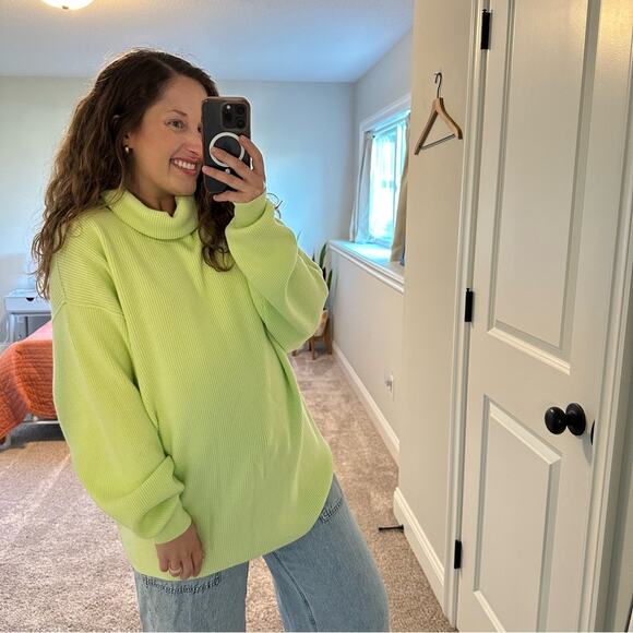 Free People Bright Lime Green Turtleneck Sweater Medium - Picture 4 of 14